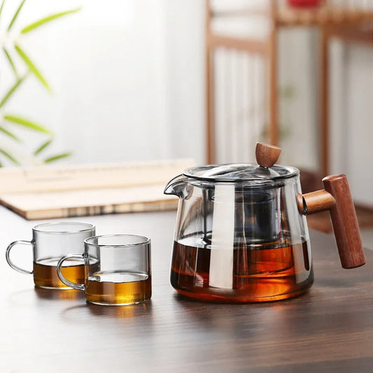 Crystal Clear Teapot With Wooden Handle